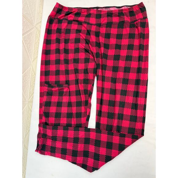 Sleep Pants lounge xl size red black check soft  36" + stretch waist 32" inseam - Picture 1 of 7